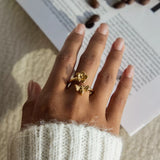 18K Gold-Plated Flower Bee Open Ring - Trendsi - Flyclothing LLC