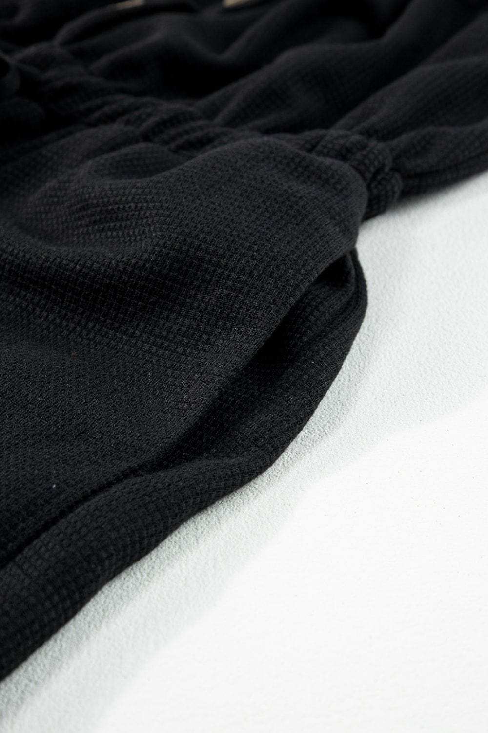 Knotted Straps Button Textured Drawstring Jumpsuit - Trendsi - Flyclothing LLC