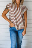 Striped V Neck Cap Sleeve Blouse - Trendsi - Flyclothing LLC