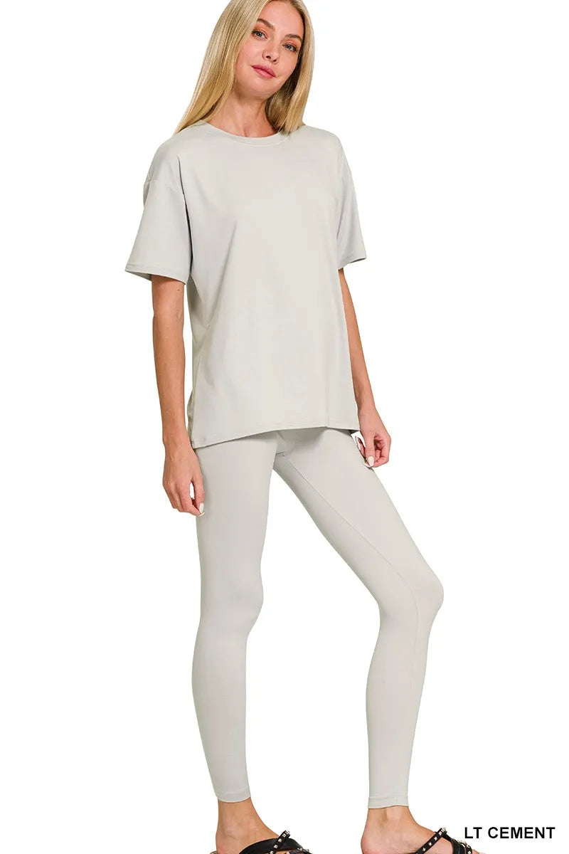 Zenana Brushed Dty Microfiber Short Sleeve Top and Pants Loungewear Set - Trendsi - Flyclothing LLC
