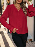 Lace Detail V-Neck Long Sleeve Blouse - Trendsi - Flyclothing LLC