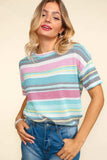 Haptics Waffle Stripe Short Sleeve T-Shirt - Trendsi - Flyclothing LLC