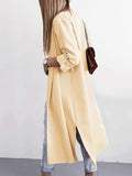 Slit Open Front Roll-Tab Sleeve Trench Coat - Trendsi - Flyclothing LLC
