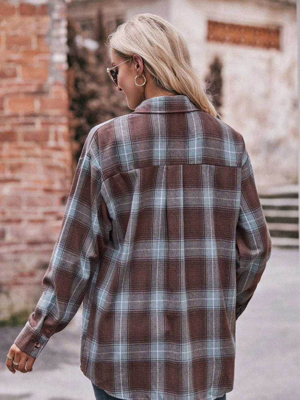 Plaid Button-Down Long Sleeve Shirt - Trendsi - Flyclothing LLC