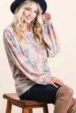 BiBi Brushed Tie Dye Print Top with Puff Sleeves - Trendsi - Flyclothing LLC
