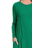 Zenana Long Sleeve Flare Dress With Pockets - Trendsi - Flyclothing LLC