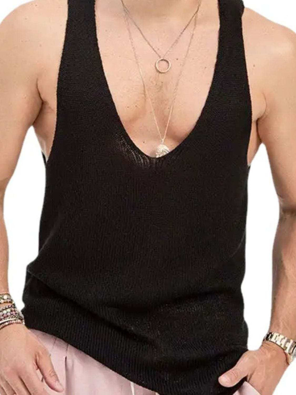 Men's Plus Size V-Neck Wide Strap Tank - Trendsi - Flyclothing LLC