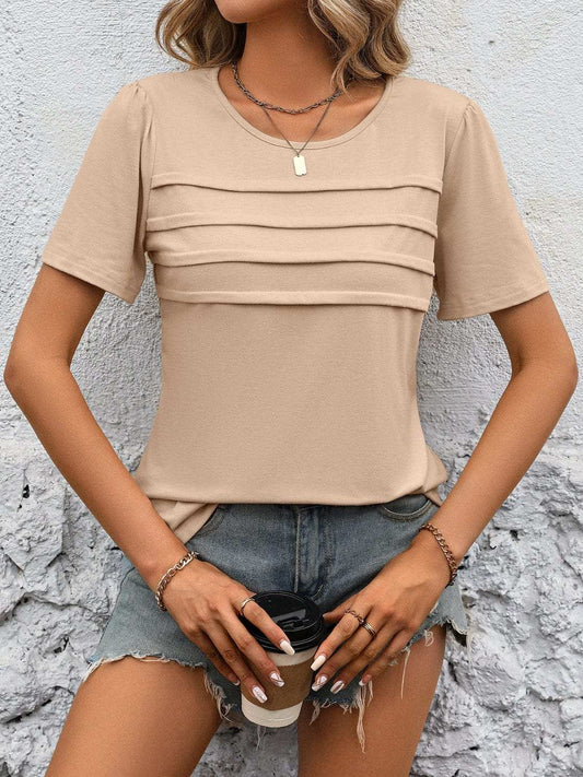 Round Neck Short Sleeve Top - Trendsi - Flyclothing LLC