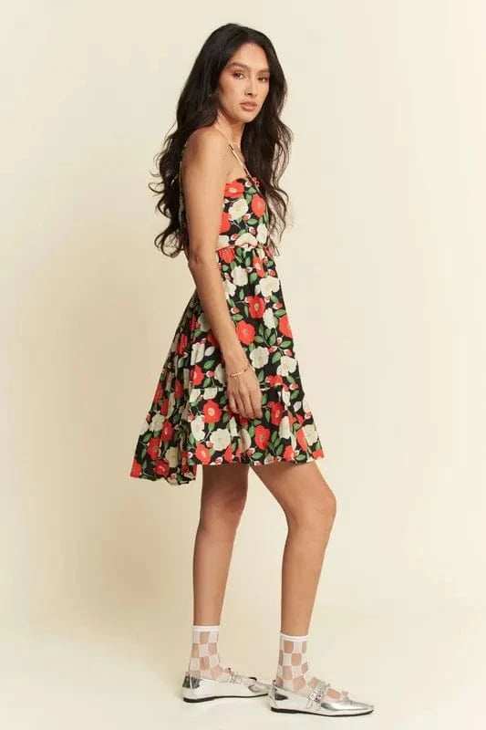 Davi & Dani Floral Scalloped Cutout Back Mini Dress - Trendsi - Flyclothing LLC