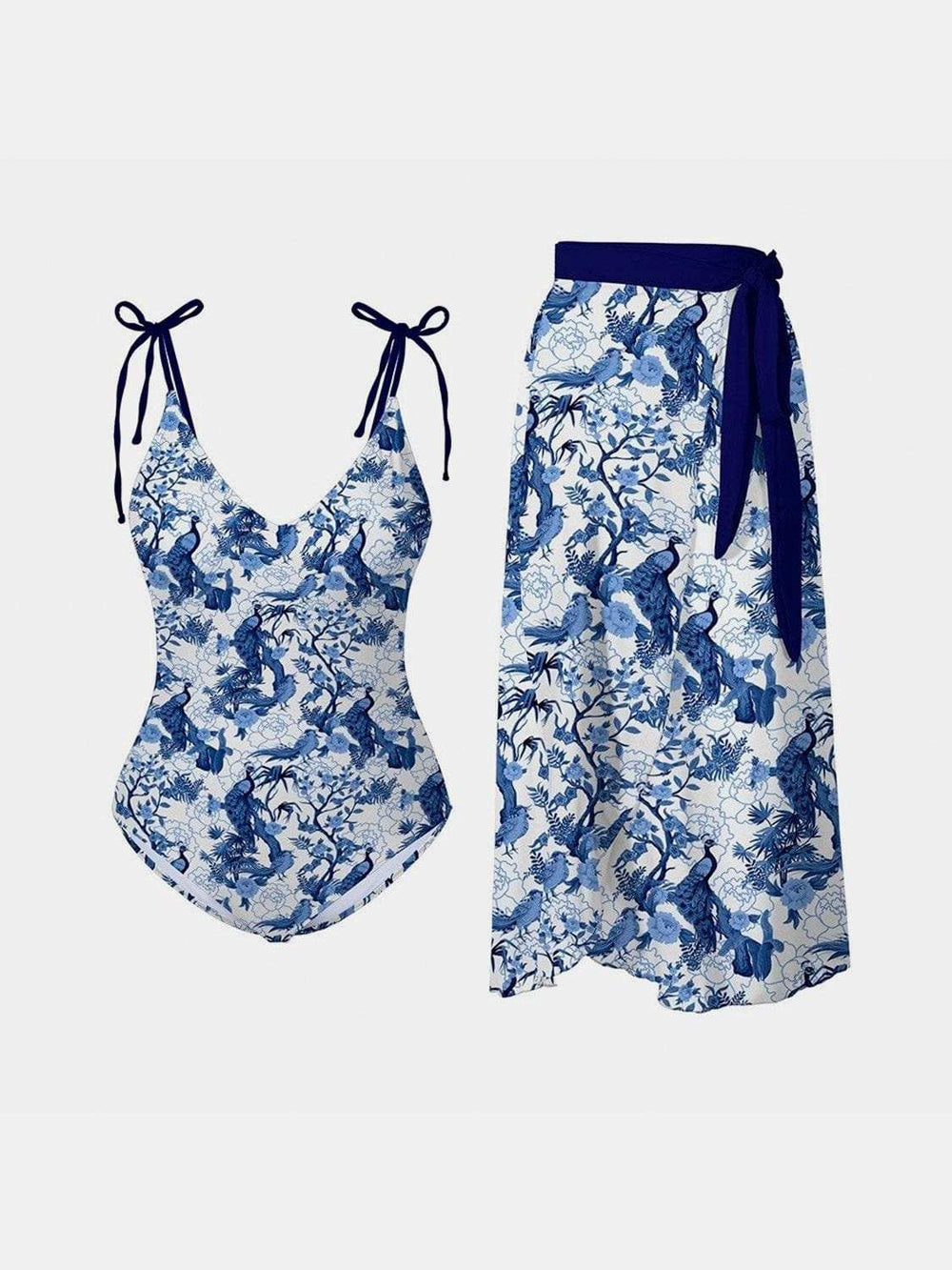 Printed Tie Shoulder Swimwear and Skirt Swim Set - Trendsi - Flyclothing LLC