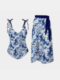 Printed Tie Shoulder Swimwear and Skirt Swim Set - Trendsi - Flyclothing LLC