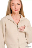 Zenana Ribbed Collared Zip Up Sweater Cardigan - Trendsi - Flyclothing LLC