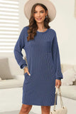 Striped Round Neck Long Sleeve Mini Dress - Trendsi - Flyclothing LLC