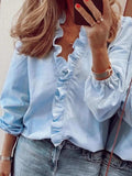 Full Size Ruffled V-Neck Long Sleeve Blouse - Trendsi - Flyclothing LLC