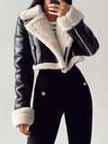 Collared Neck Long Sleeve Plush Cropped Jacket - Trendsi - Flyclothing LLC