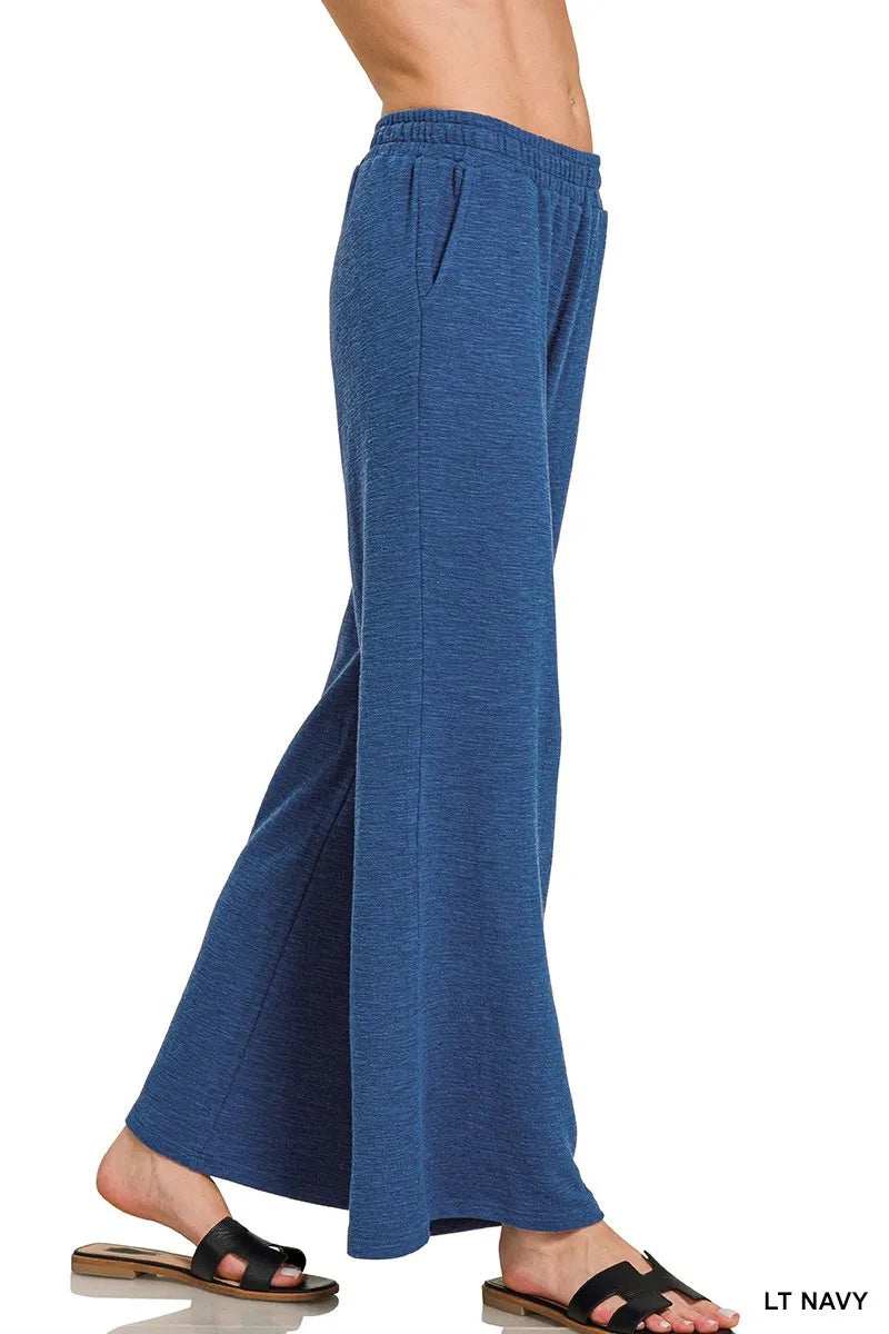 Zenana Cotton Slub Wide Leg Pants - Trendsi - Flyclothing LLC