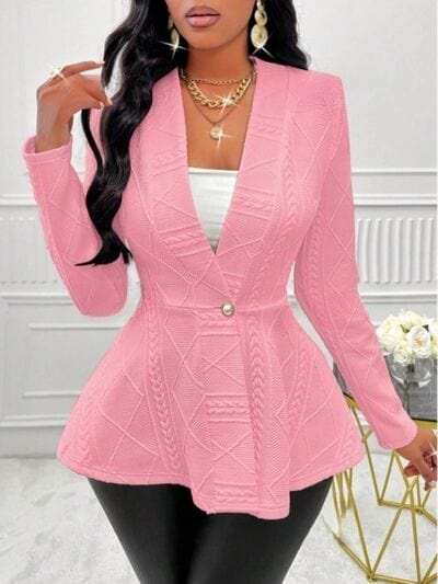 One Button Textured Peplum Cardigan - Trendsi - Flyclothing LLC