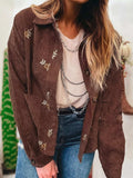 Floral Embroidered Collar Button Front Corduroy Jacket - Trendsi - Flyclothing LLC