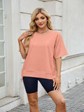Round Neck Short Sleeve T-Shirt - Trendsi - Flyclothing LLC