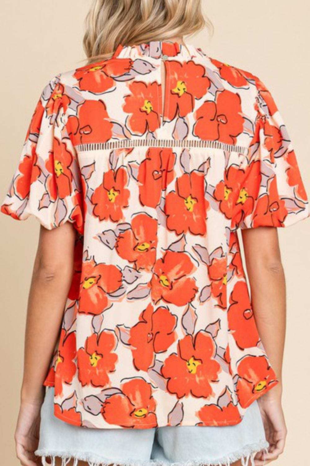 Printed Round Neck Short Sleeve Blouse - Trendsi - Flyclothing LLC