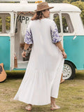 Plus Size Printed Tie Neck Half Sleeve Maxi Dress - Trendsi - Flyclothing LLC