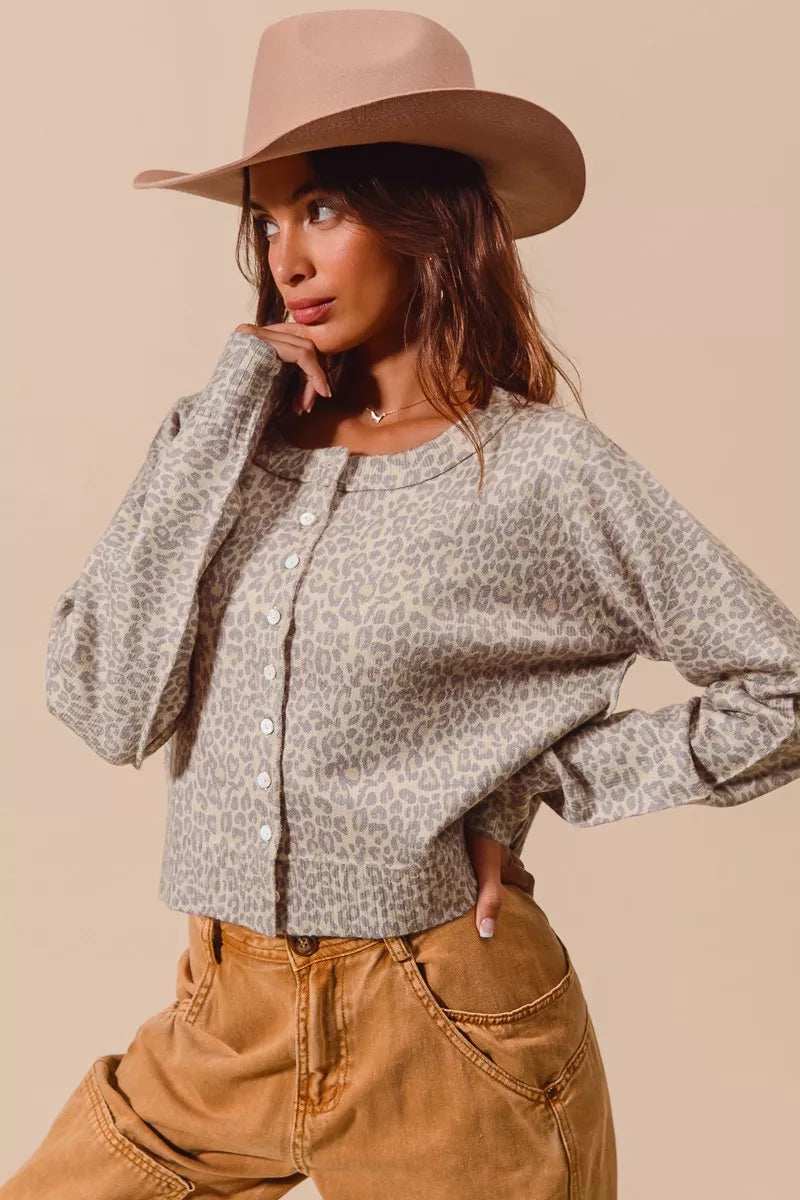 SO ME Two Tone Leopard Vintage Print Button Up Cardigan - Trendsi - Flyclothing LLC