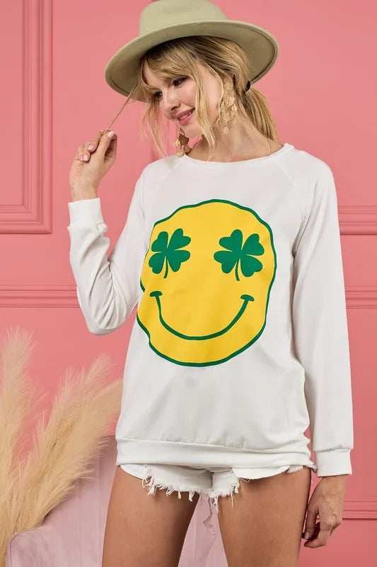 BiBi Smile Face Graphic Round Neck Long Sleeve Top - Trendsi - Flyclothing LLC