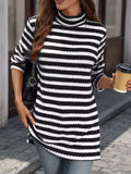 Striped Turtleneck Long Sleeve Knit Top - Trendsi - Flyclothing LLC