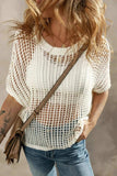 Openwork Round Neck Half Sleeve Knit Cover Up - Trendsi - Flyclothing LLC