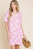 BOMBOM Floral Button Down Mini Dress - Trendsi - Flyclothing LLC