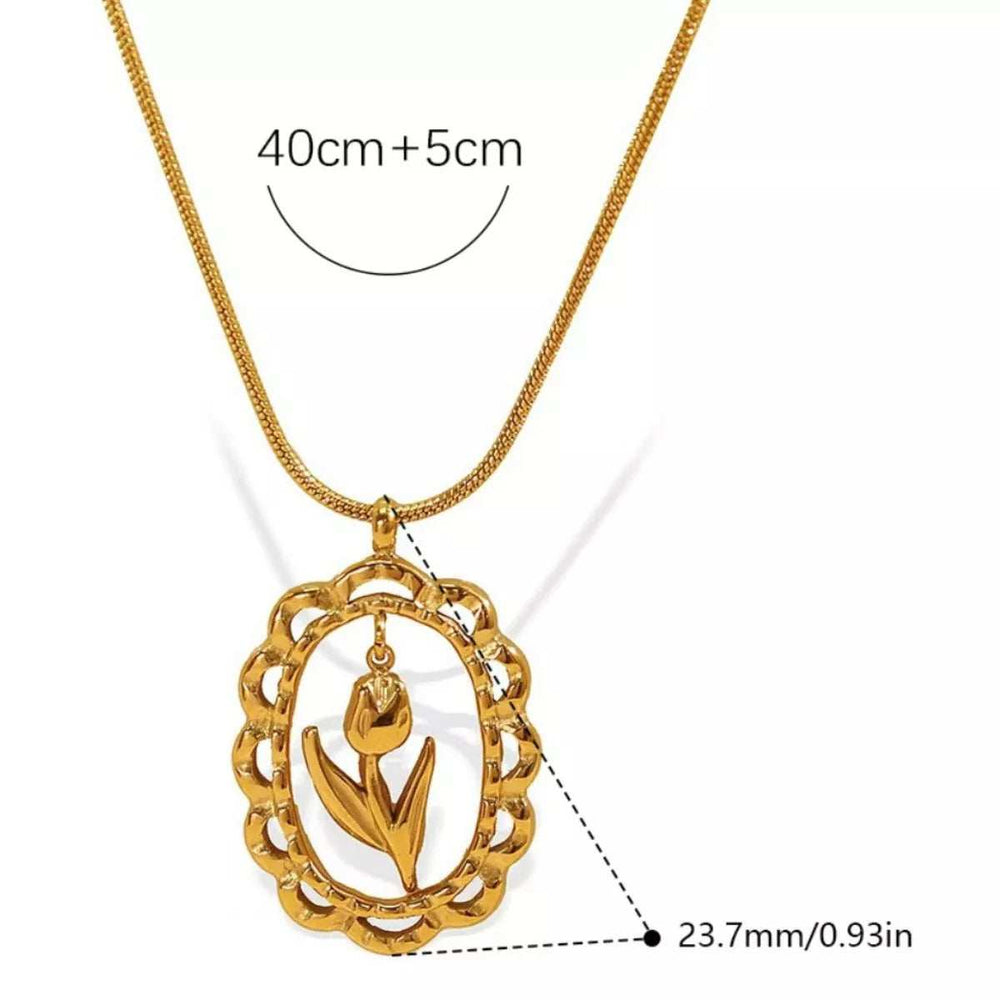 18K Gold-Plated Stainless Steel Flower Pendant Necklace - Trendsi - Flyclothing LLC
