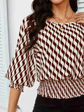 Geometric Print Lantern Sleeve Smocked Waist Blouse - Trendsi - Flyclothing LLC