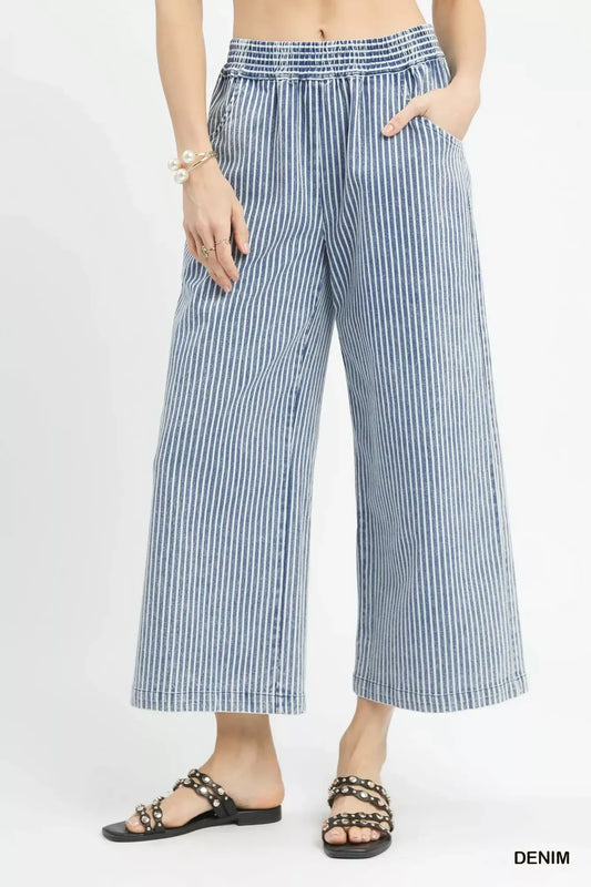 Umgee Stone Wash Stripe Wide-Leg Pants - Trendsi - Flyclothing LLC