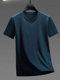 Men's Plus Size V-Neck Short Sleeve T-Shirt - Trendsi - Flyclothing LLC