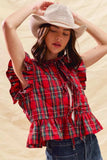 SO ME Christmas Holiday Plaid Ruffled Quilt Vest Top - Trendsi - Flyclothing LLC