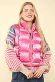 VERY J Shiny Metallic Zip Up Puffer Vest - Trendsi - Flyclothing LLC