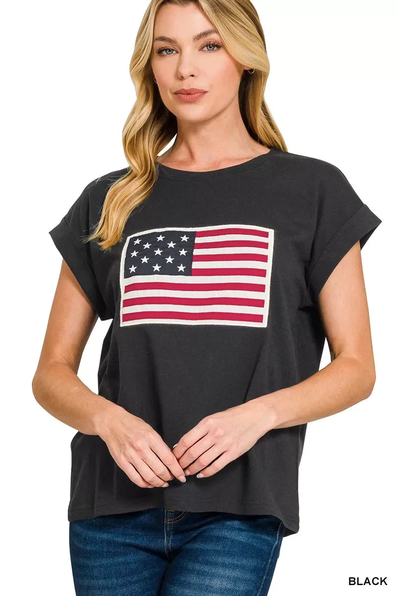 Zenana Full Size US Flag Round Neck Short Sleeve T-Shirt Plus Size - Trendsi - Flyclothing LLC