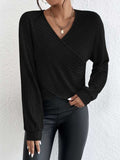 Surplice Dropped Shoulder Long Sleeve T-Shirt - Trendsi - Flyclothing LLC