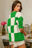 BiBi Checkered Contrast Round Neck Sweater - Trendsi - Flyclothing LLC
