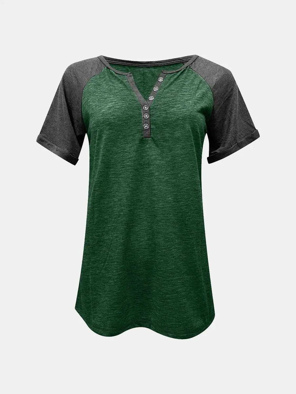 Contrast Notched Short Sleeve T-Shirt - Trendsi - Flyclothing LLC