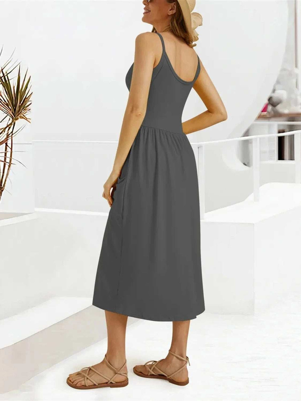 Scoop Neck Midi Dress with Pockets - Trendsi - Flyclothing LLC