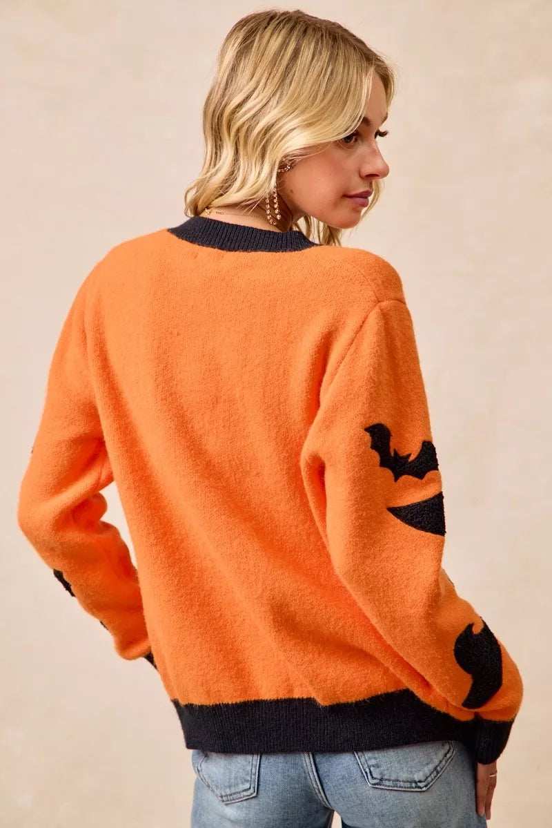 BiBi Halloween Witch Hat Moon Bat Artwork Cardigan - Trendsi - Flyclothing LLC