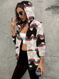 Geometric Zip Up Hooded Sherpa Jacket - Trendsi - Flyclothing LLC
