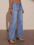 High Rise Front Pocket Patch Wide Leg Jeans - Trendsi - Flyclothing LLC