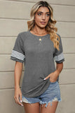 Striped Round Neck Short Sleeve T-Shirt - Trendsi - Flyclothing LLC