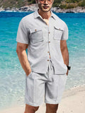 Men's Full Size Button Down Short Sleeve Top and Shorts Set Plus Size - Trendsi - Flyclothing LLC