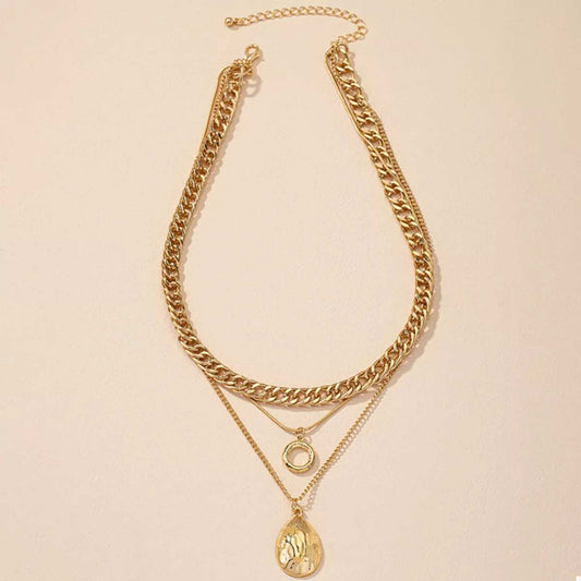 18K Gold-Plated Three-Layered Pendant Necklace - Trendsi - Flyclothing LLC