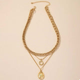 18K Gold-Plated Three-Layered Pendant Necklace - Trendsi - Flyclothing LLC
