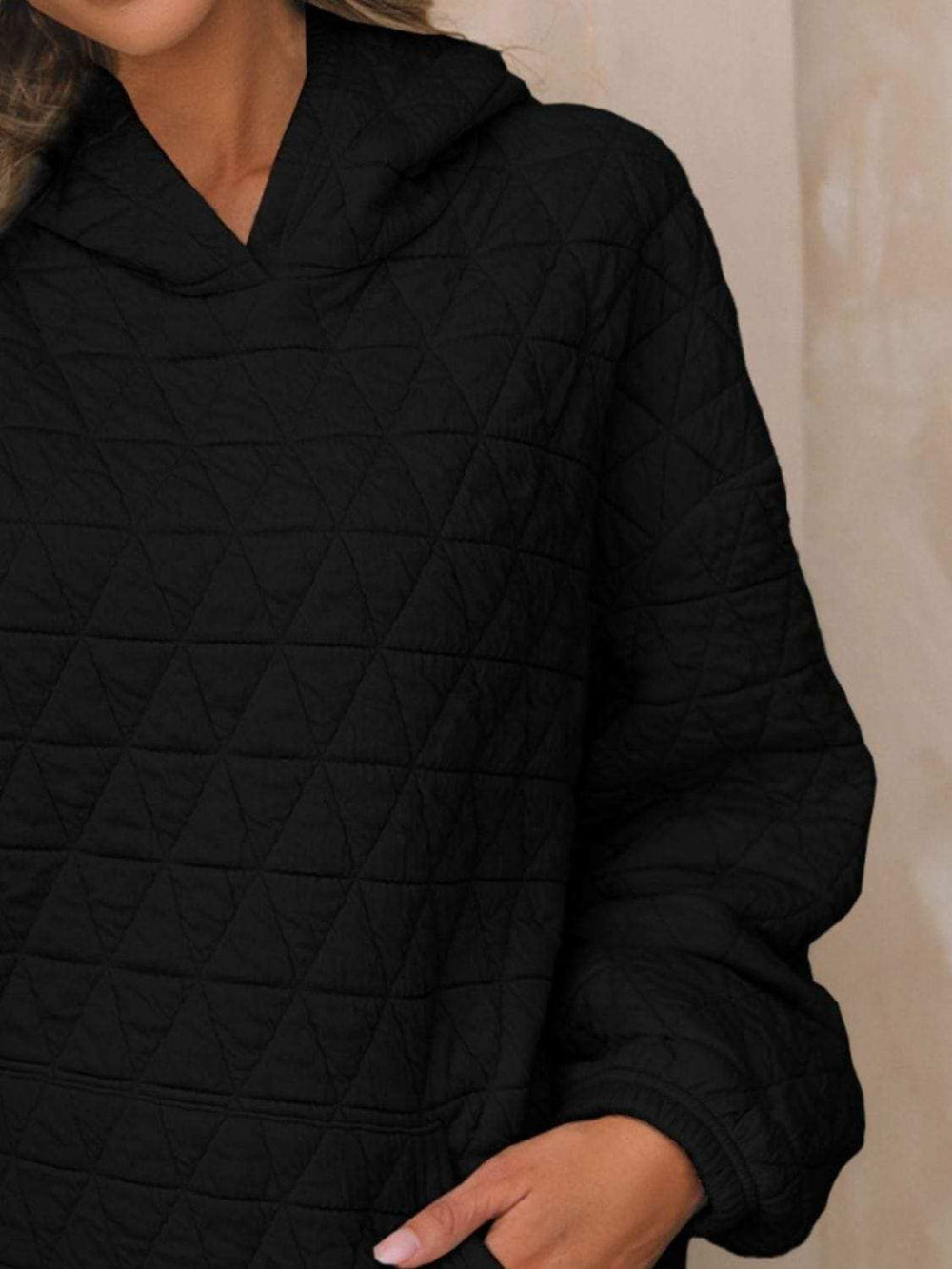 Textured Long Sleeve Hoodie with Pockets - Trendsi - Flyclothing LLC