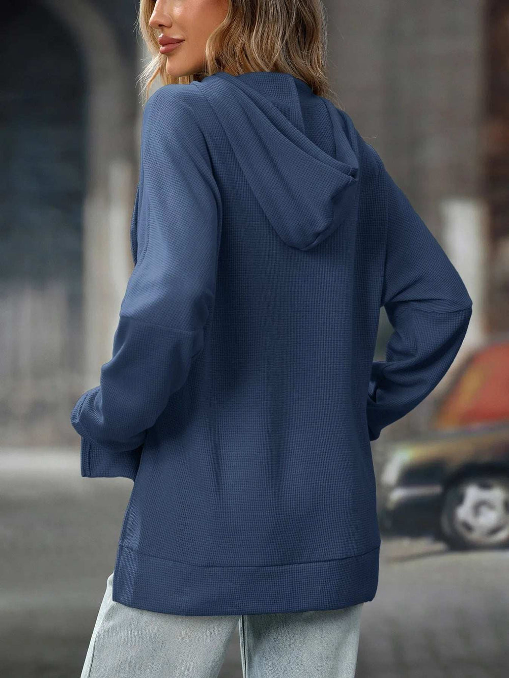 Textured Drawstring Long Sleeve Hoodie - Trendsi - Flyclothing LLC